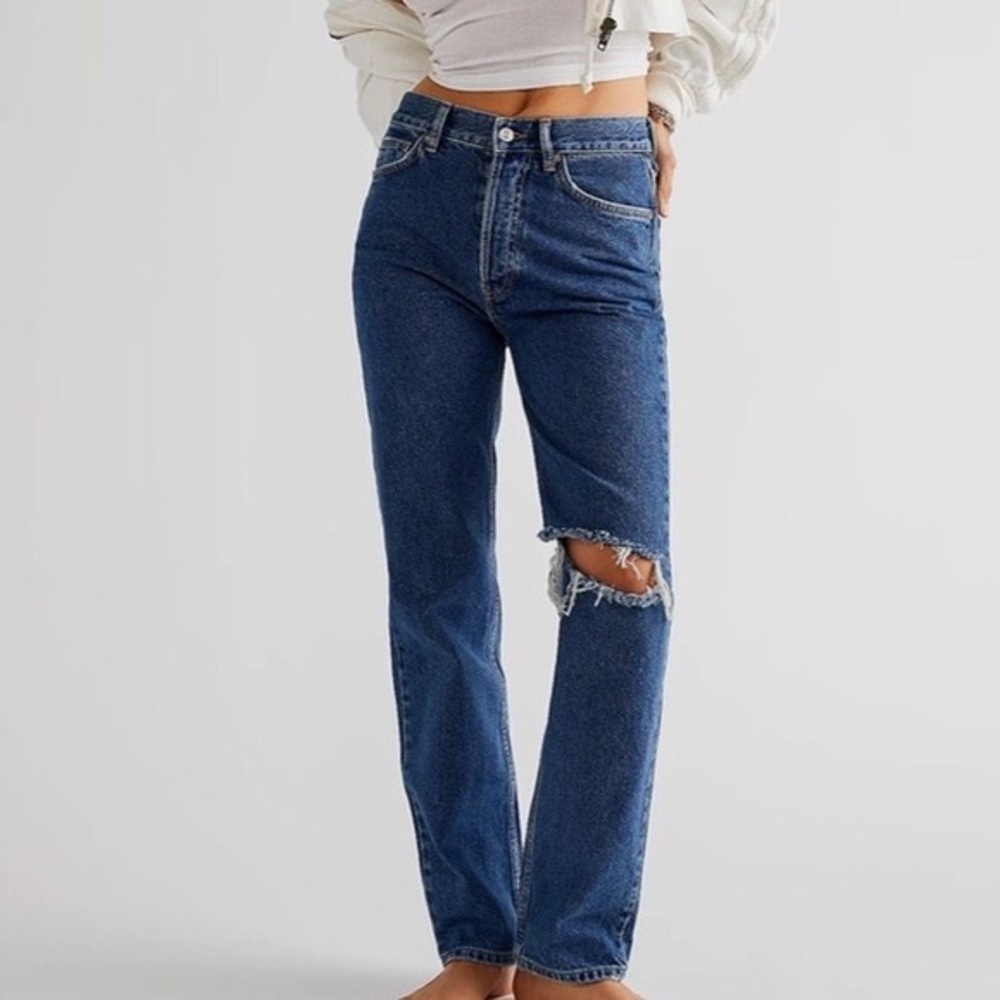 We The Free Women 29 Sapphire Blue Denim High Rise Distressed The Lasso Jean NWT
